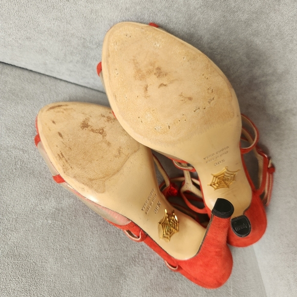 Charlotte Olympia heeled sandals 8.5 scarlet red suede Isadora mesh Made Italy - Picture 12 of 13
